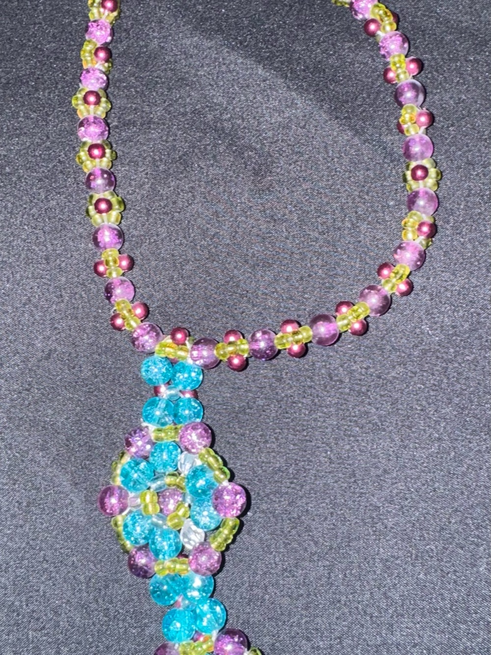 Handcrafted Multicolor Beaded Necklace - Pink, Green & Blue